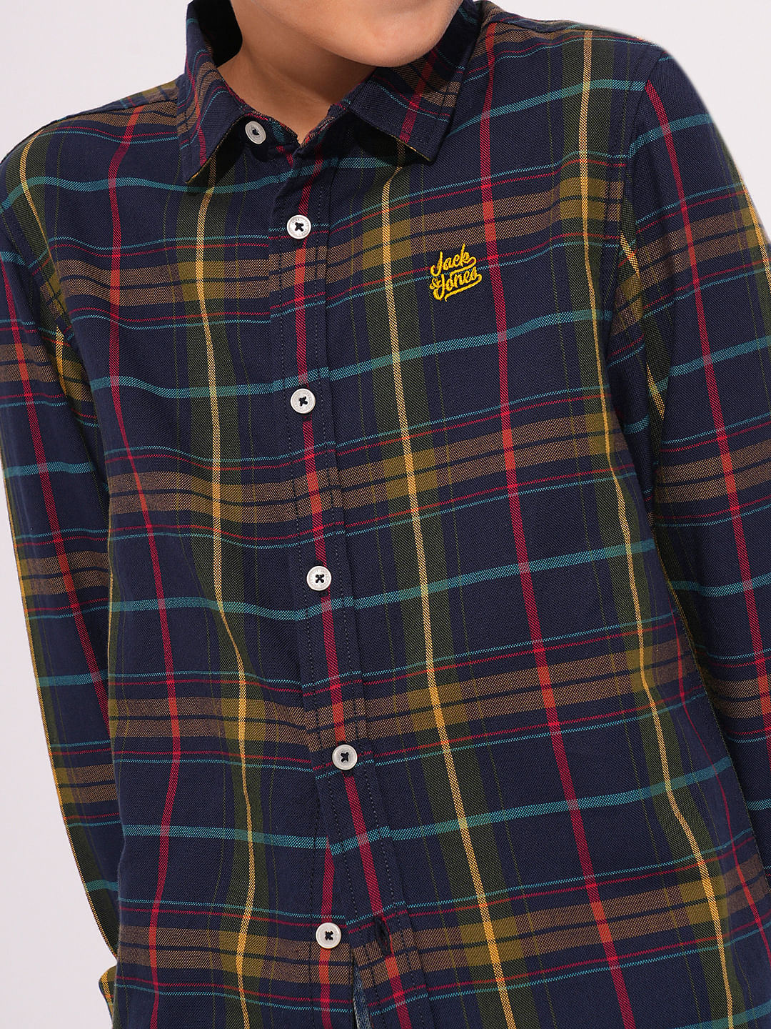 Boys Navy Check Print Shirt