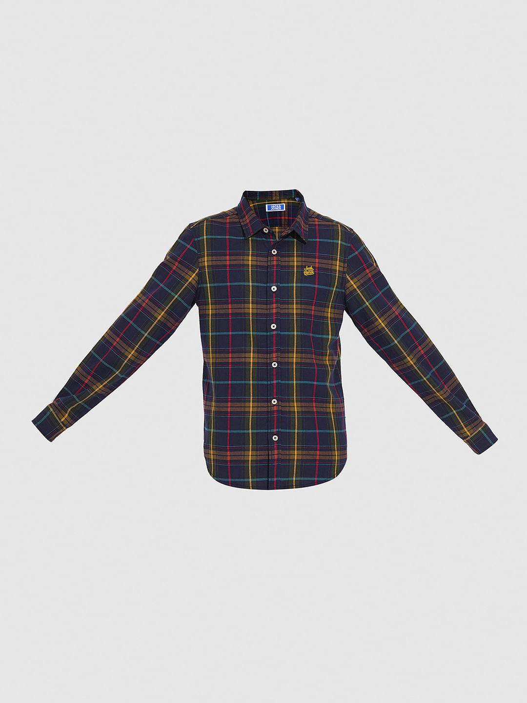 Boys Navy Check Print Shirt