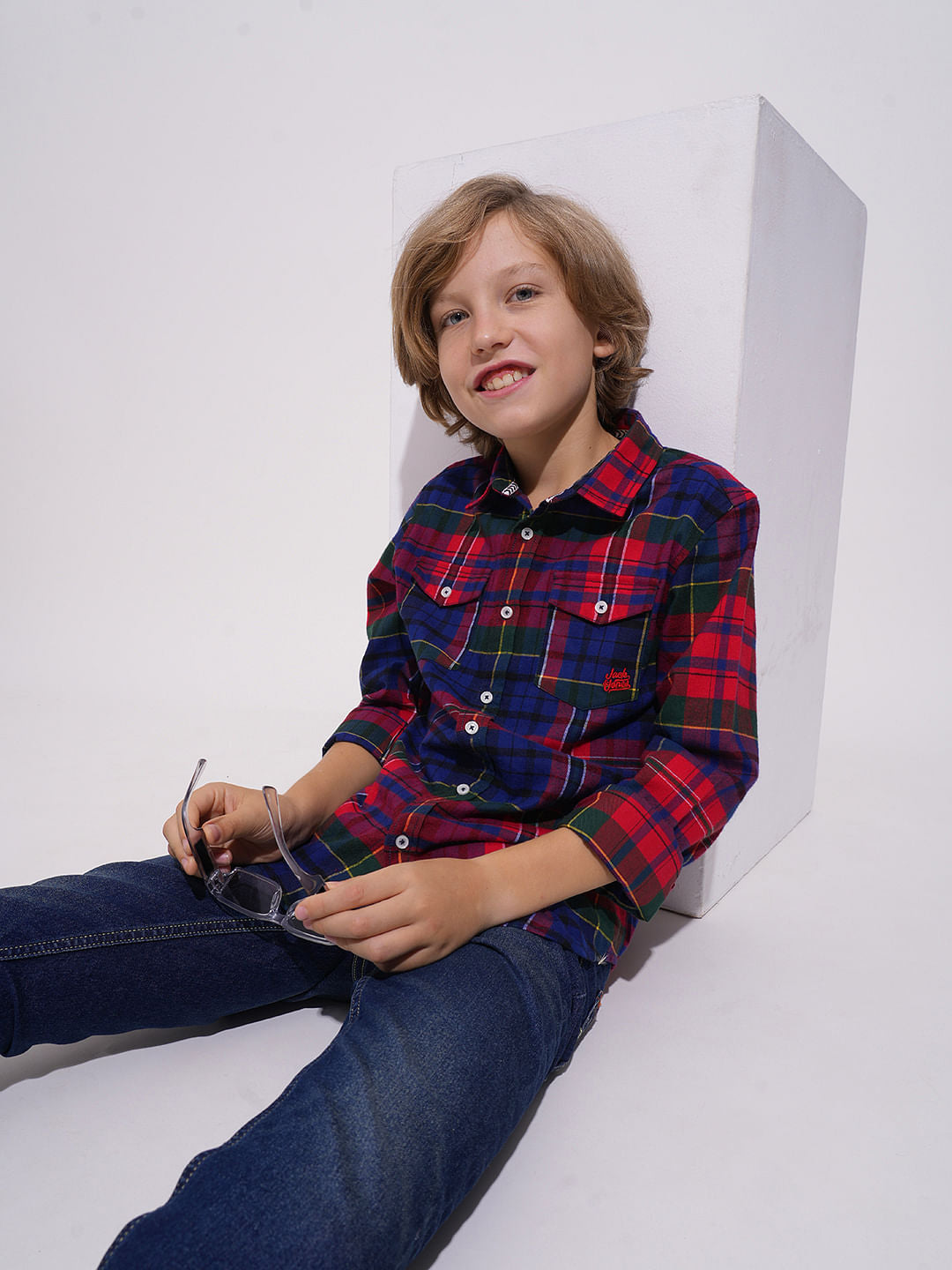 Boys Red Check Full Sleeves Shirt