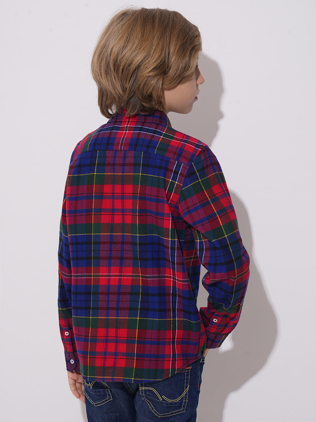 Boys Red Check Full Sleeves Shirt
