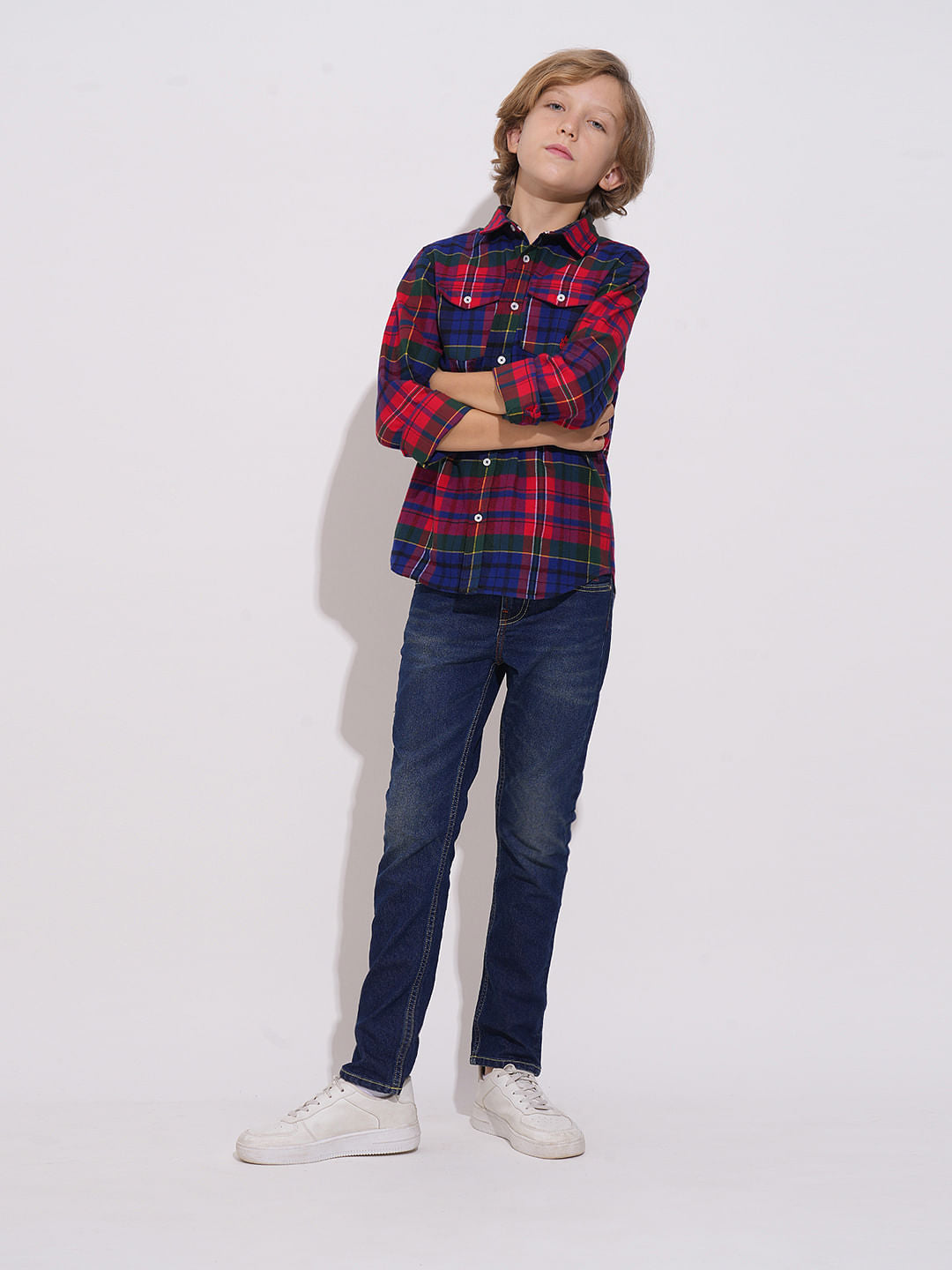 Boys Red Check Full Sleeves Shirt
