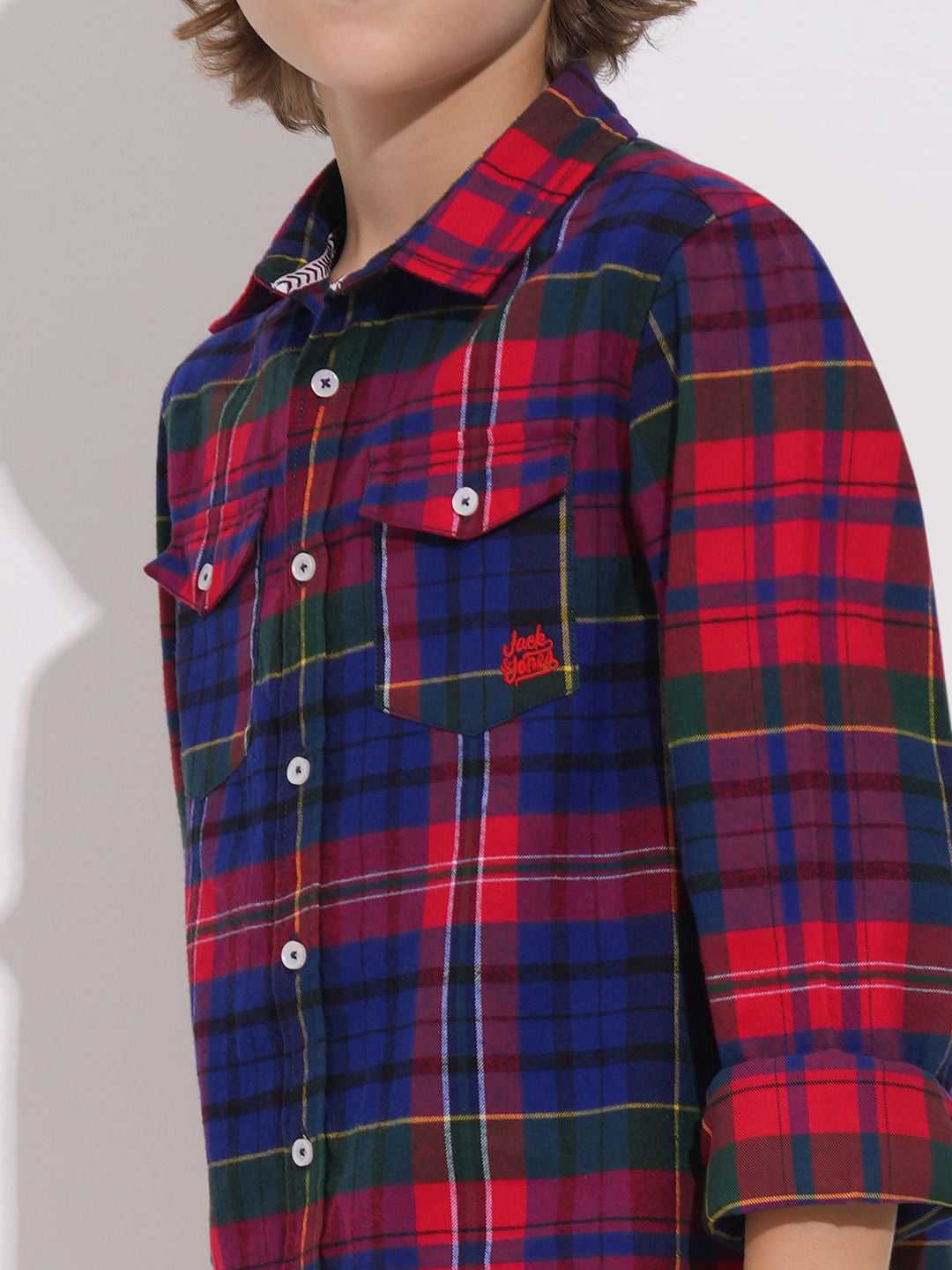 Boys Red Check Full Sleeves Shirt