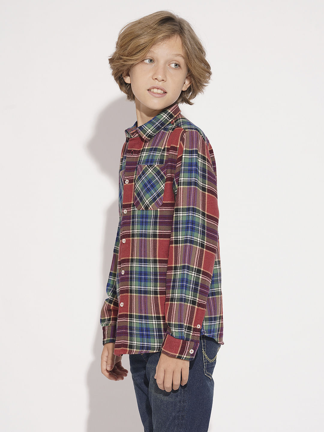 Boys Red Cotton Check Shirt