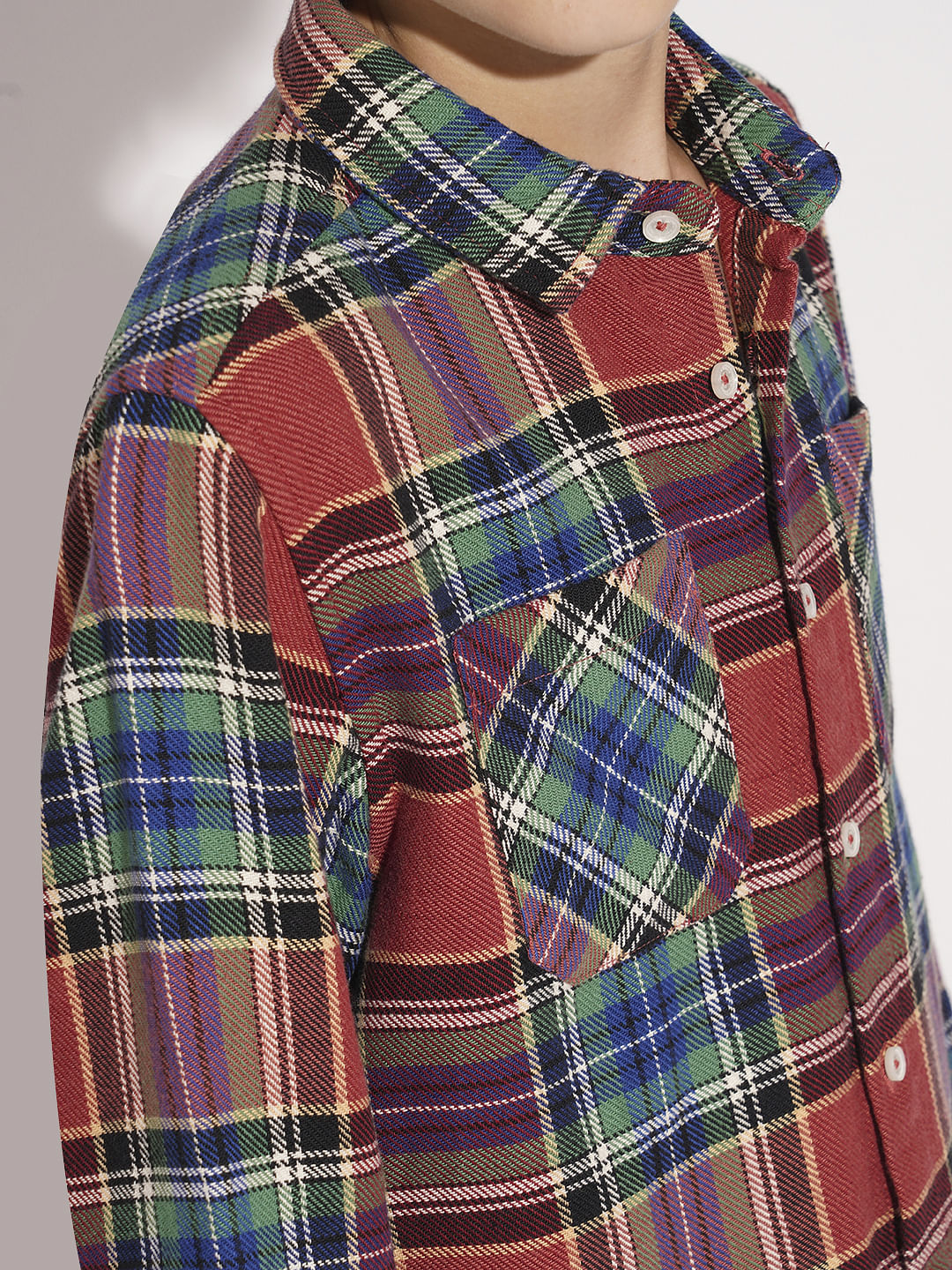 Boys Red Cotton Check Shirt