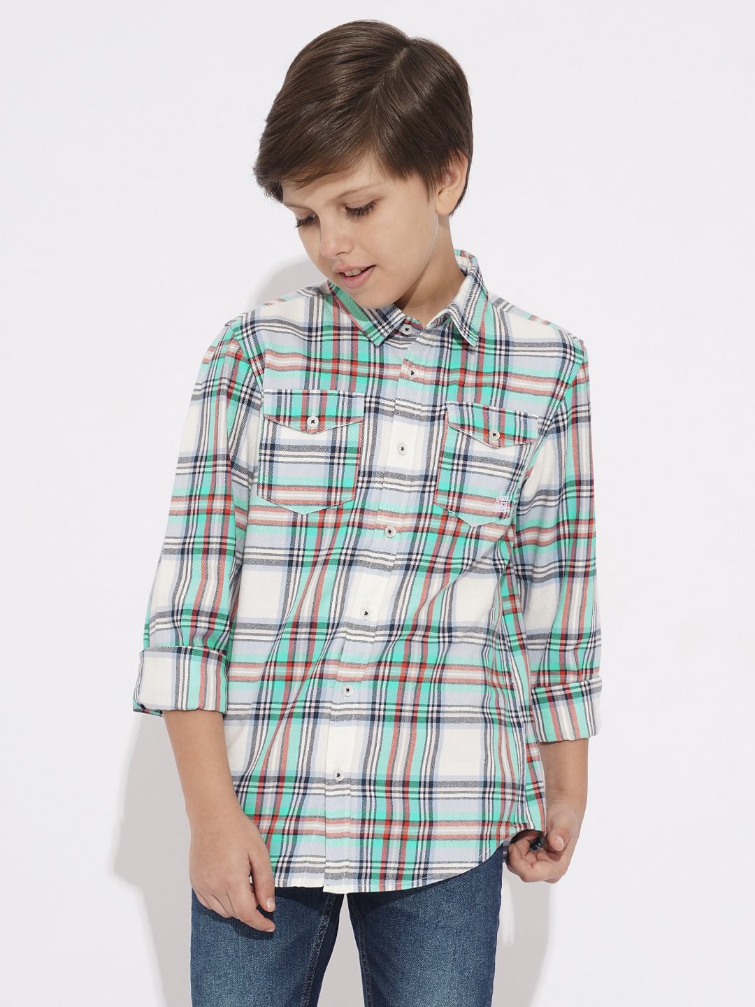 BOYS White Check Cotton Shirt