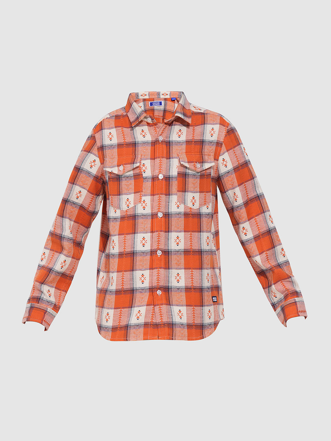 Boys Orange Brushed Flannel Check Shirt
