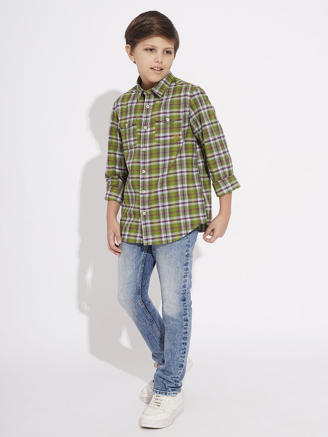 Boys Orange Check Print Shirt