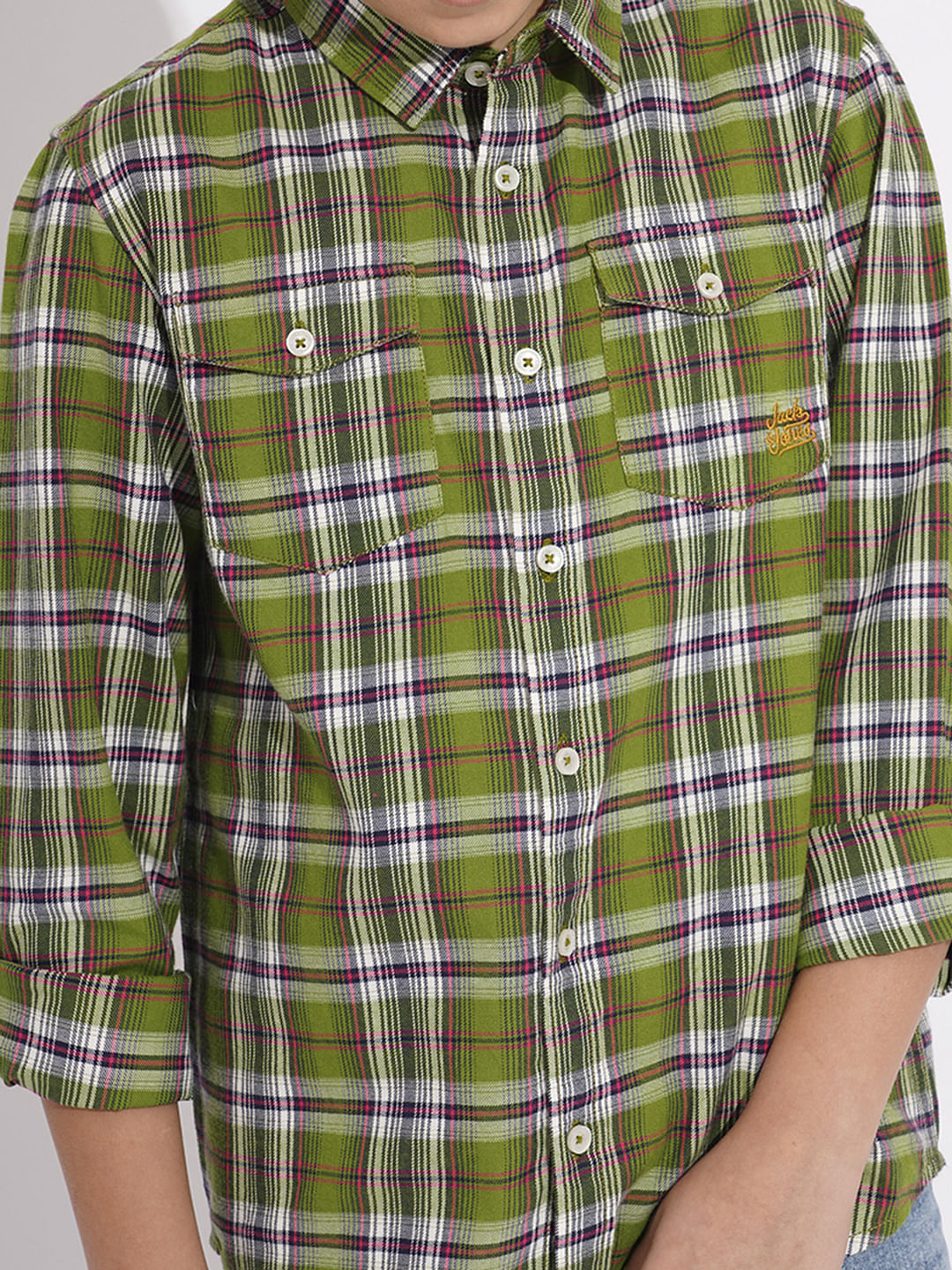 Boys Orange Check Print Shirt