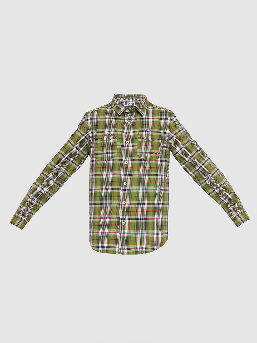 Boys Orange Check Print Shirt
