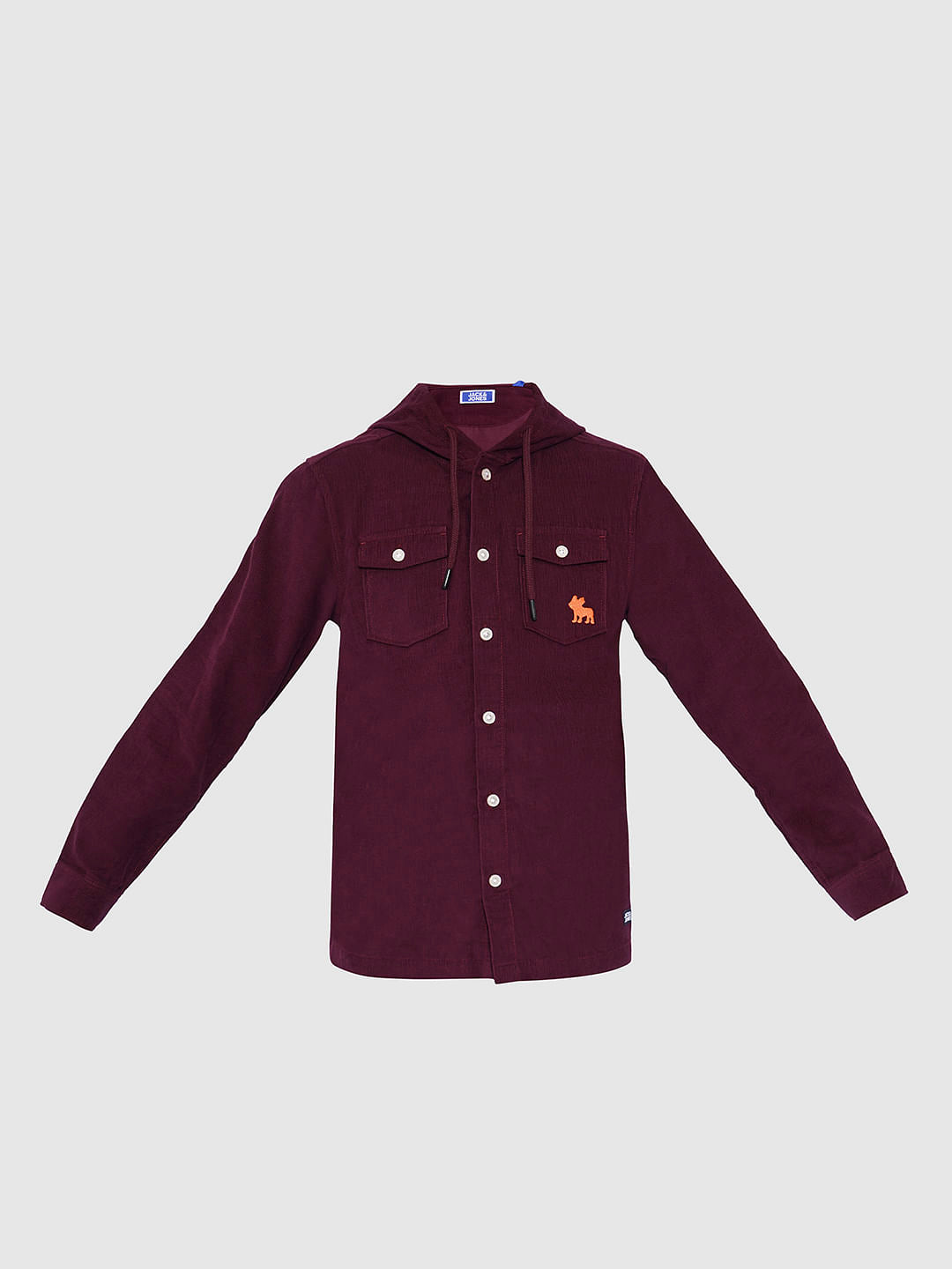 Wine Corduroy Hooded Shirt