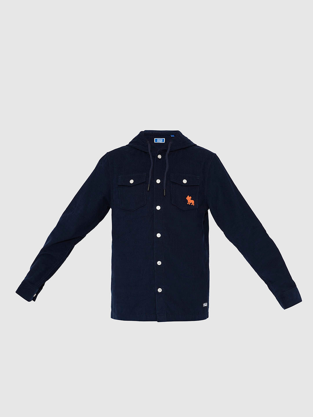 Navy Blue Corduroy Hooded Shirt