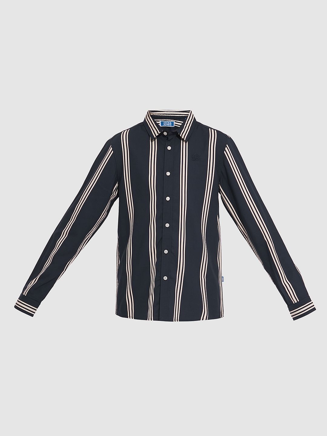 Boys Navy Blue Striped Full Sleeves Shirt