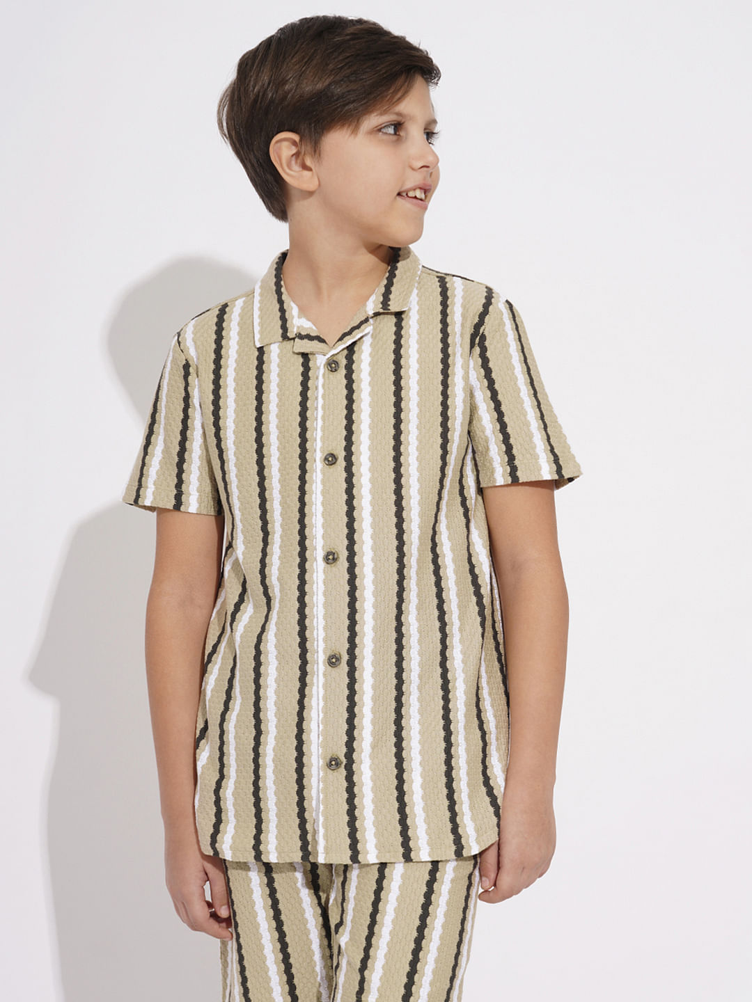 BOYS Beige Striped Co-ord Set Shirt