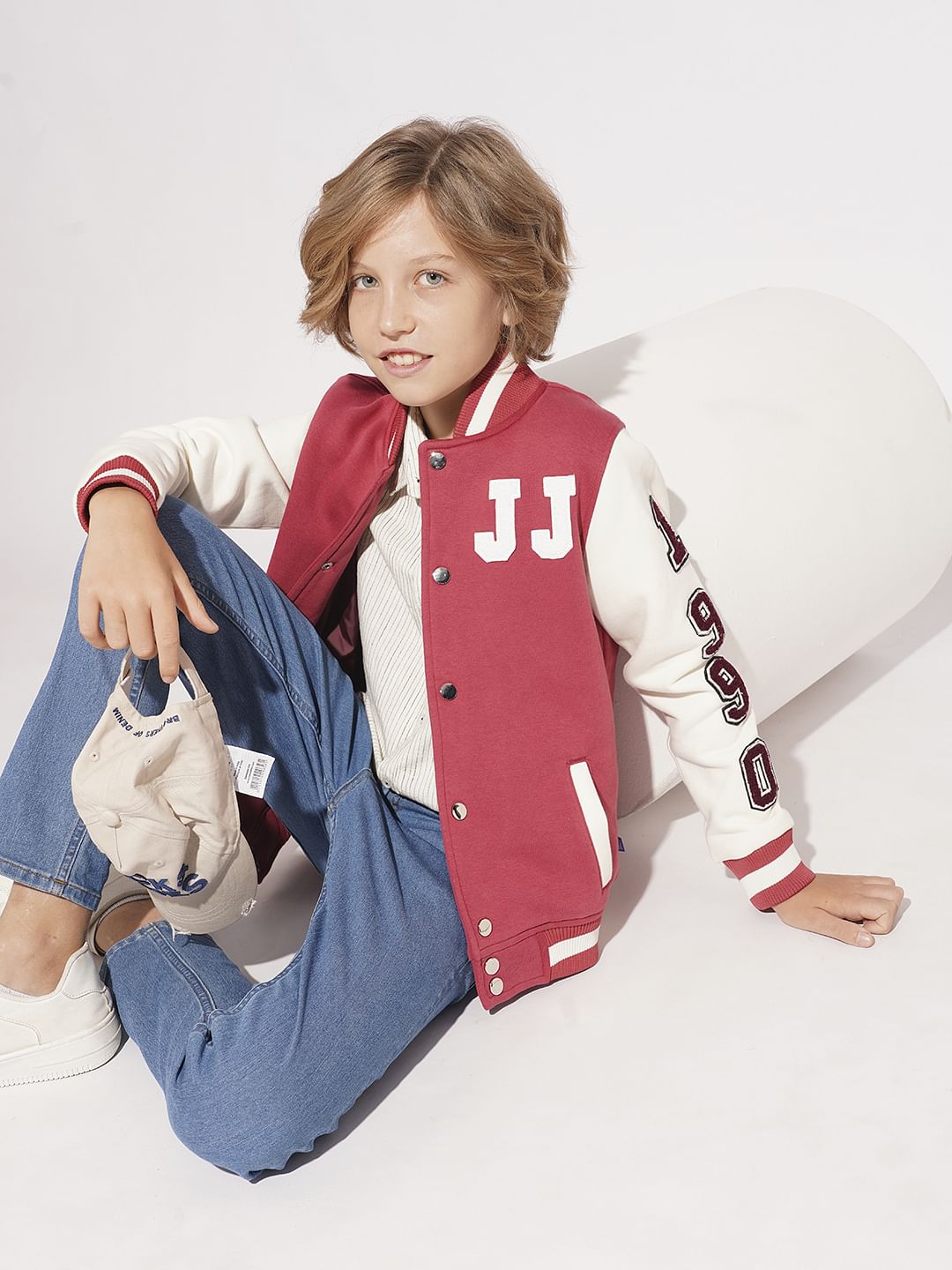 Boys Red Colourblocked Varsity Bomber Jacket