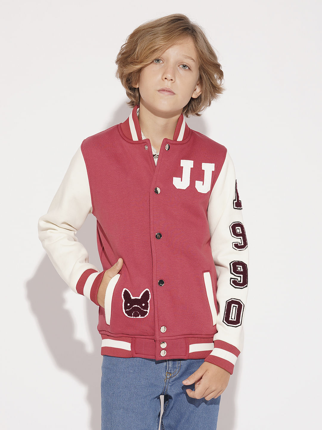 Boys Red Colourblocked Varsity Bomber Jacket