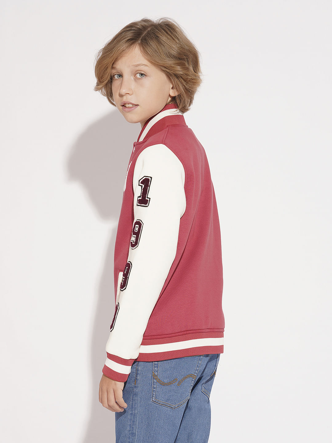 Boys Red Colourblocked Varsity Bomber Jacket