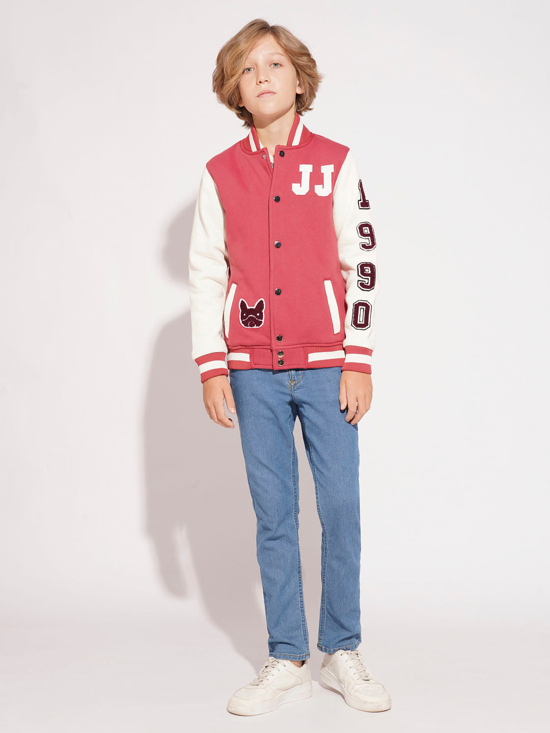 Boys Red Colourblocked Varsity Bomber Jacket