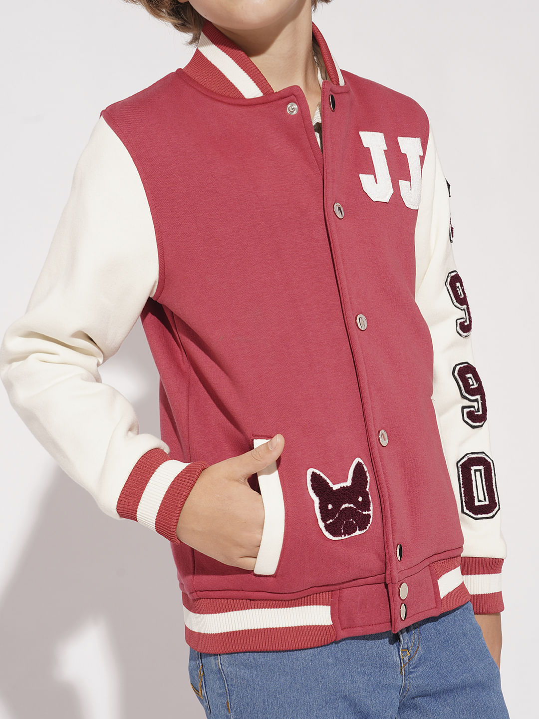 Boys Red Colourblocked Varsity Bomber Jacket