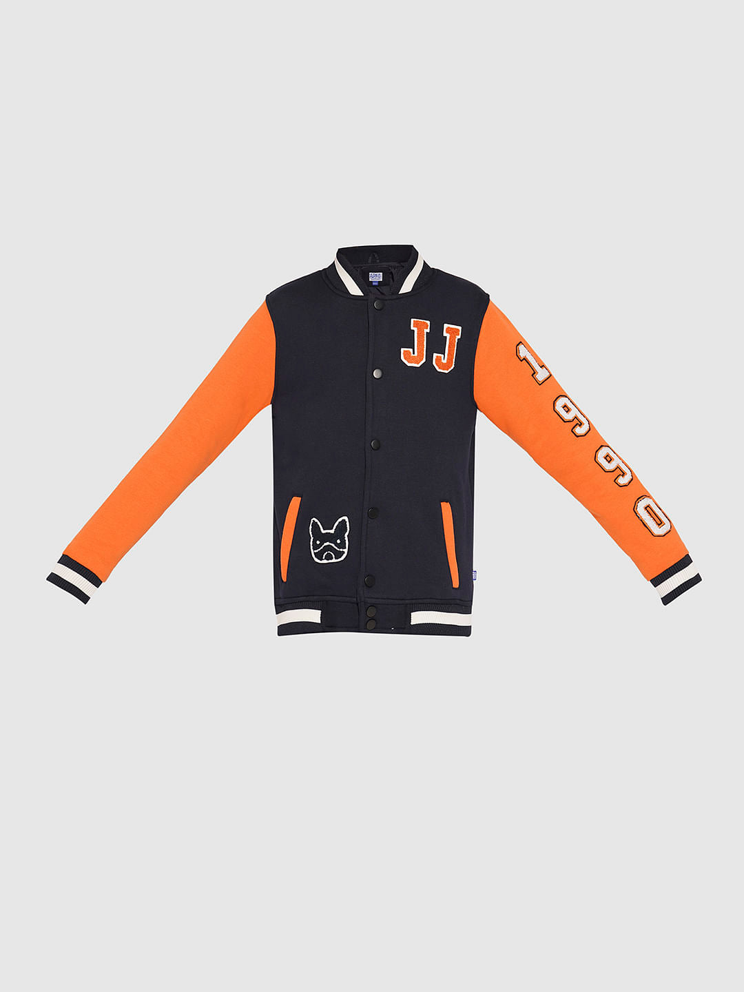 Boys Navy Blue Colourblocked Varsity Bomber Jacket