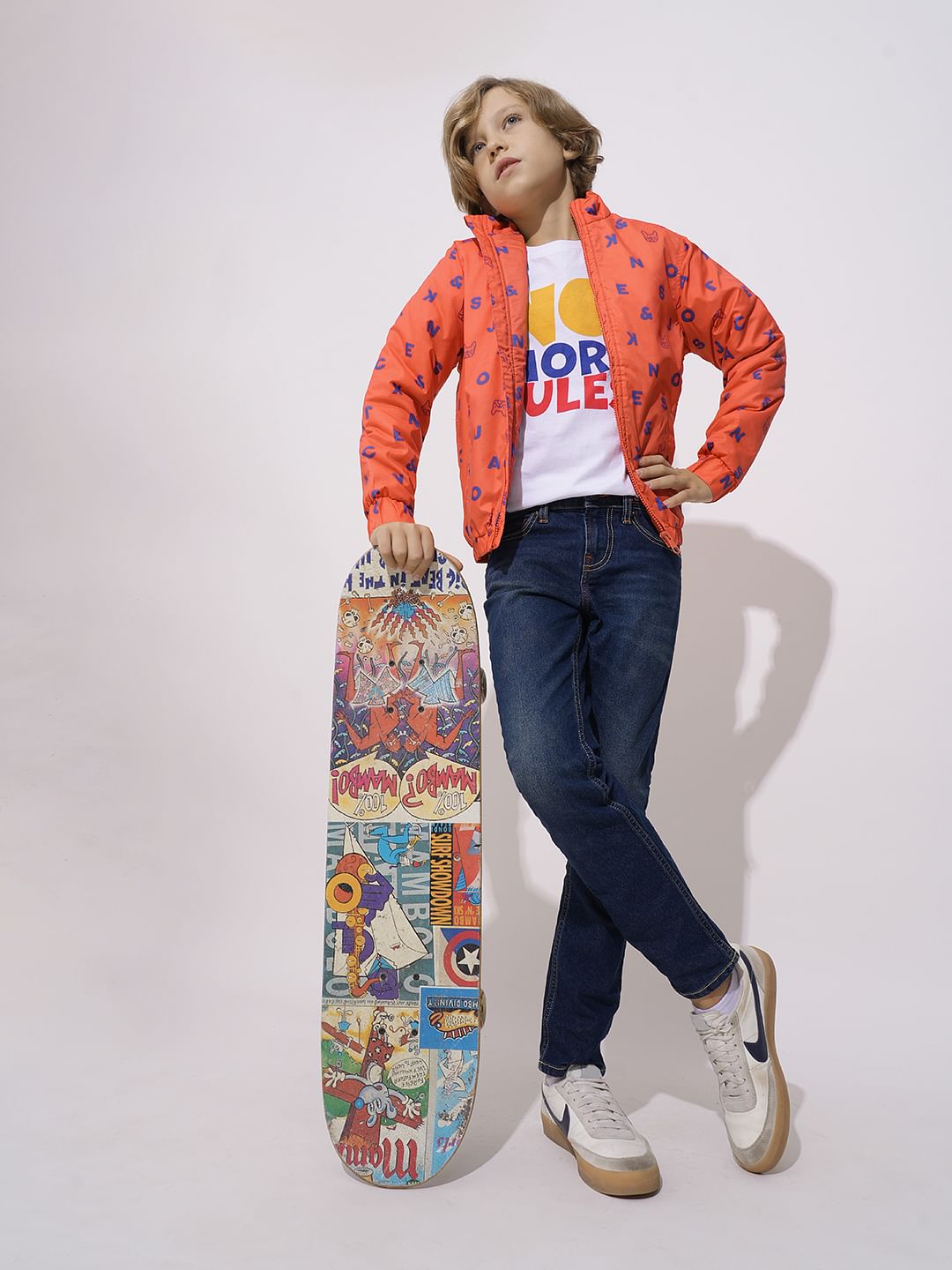 Boys Orange Logo Print Puffer Jacket