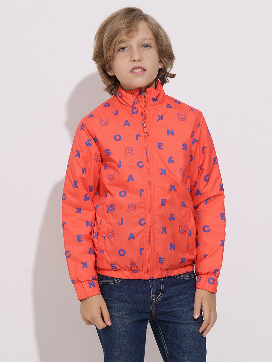Boys Orange Logo Print Puffer Jacket