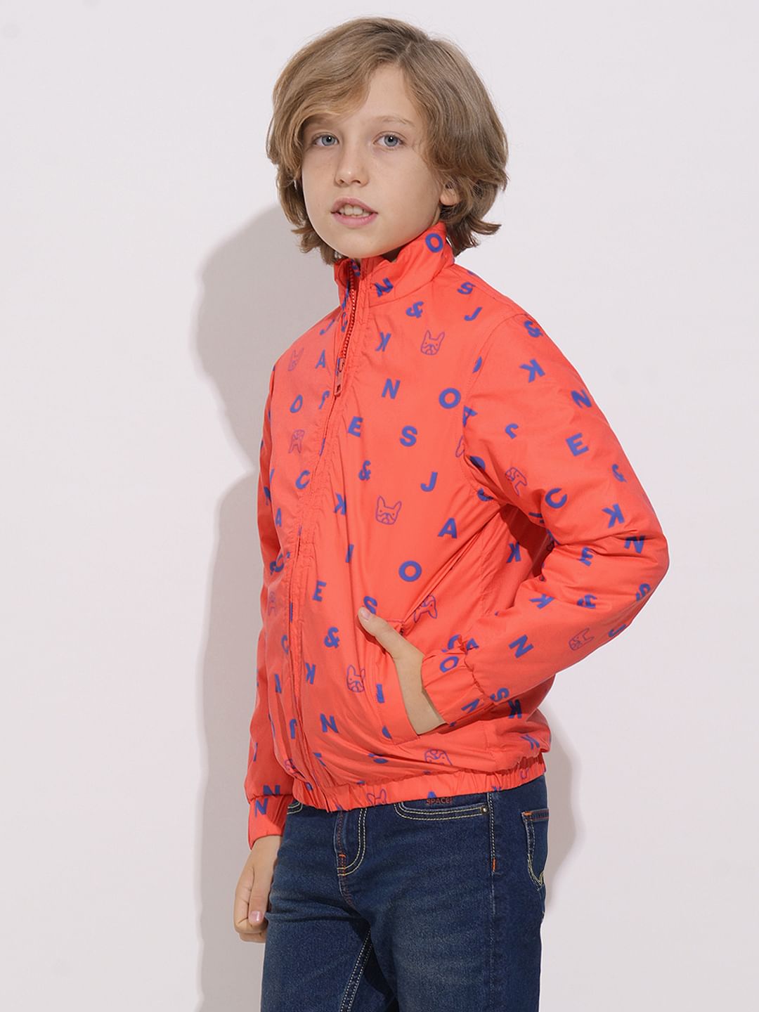 Boys Orange Logo Print Puffer Jacket