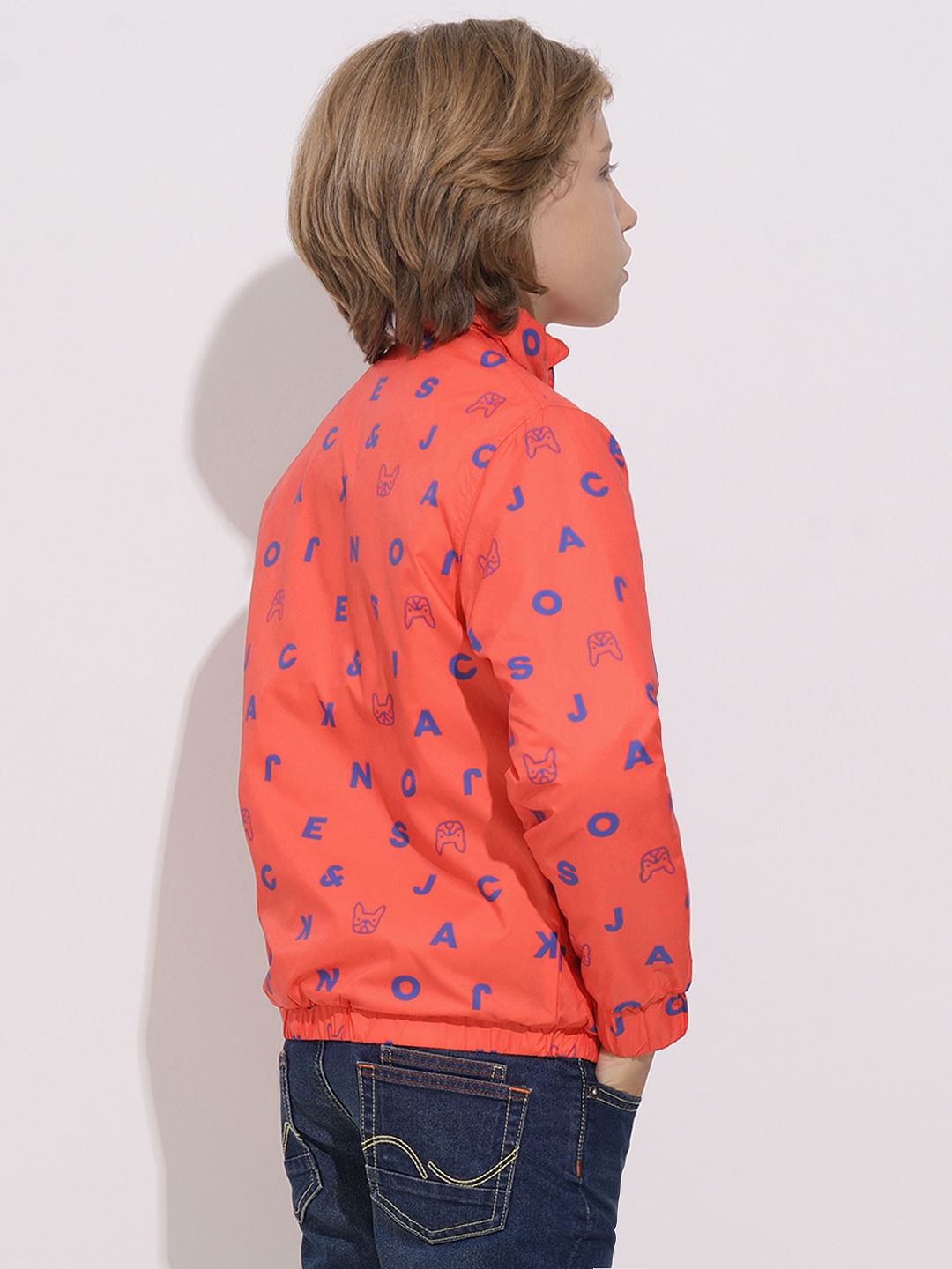 Boys Orange Logo Print Puffer Jacket