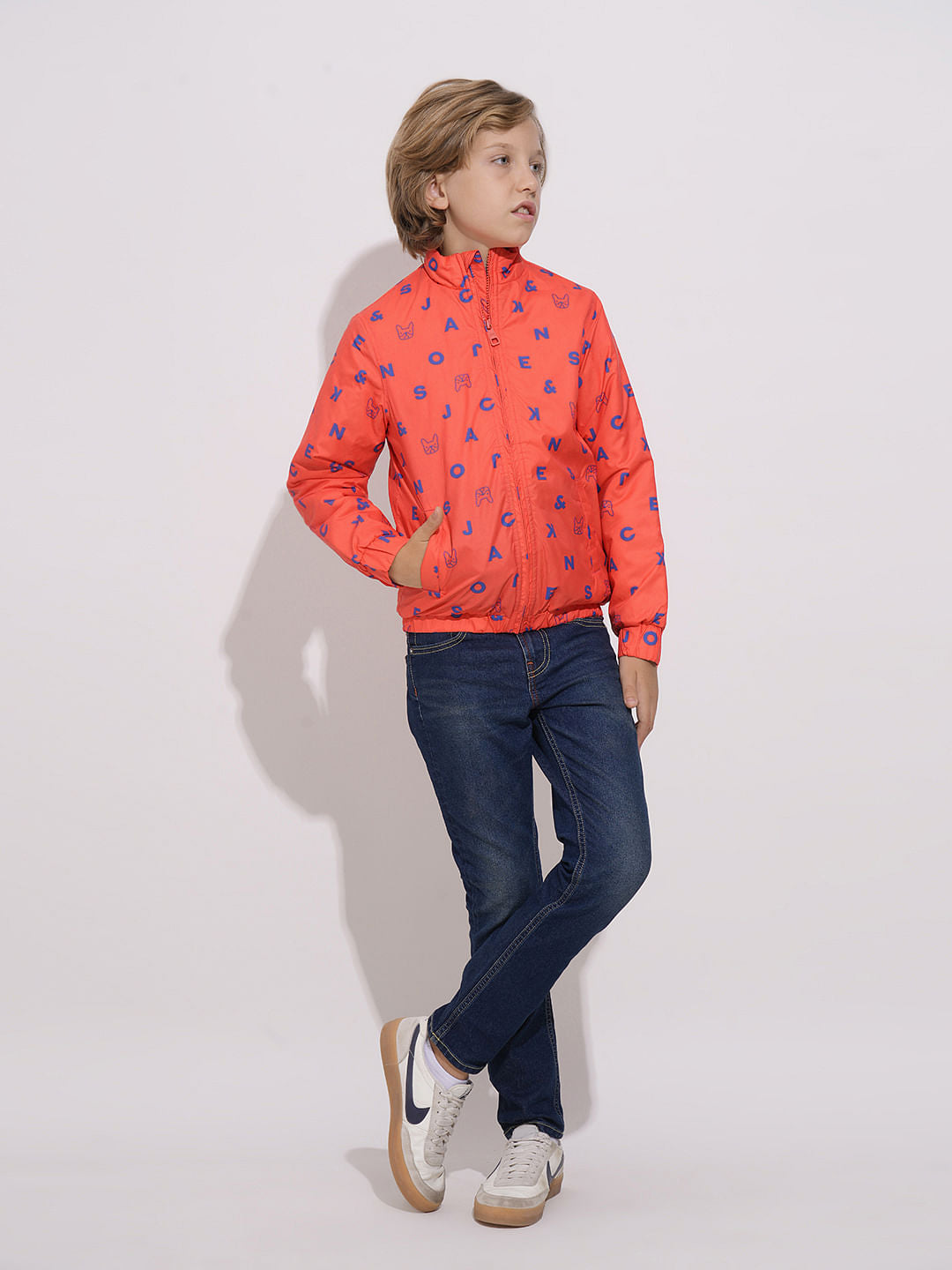 Boys Orange Logo Print Puffer Jacket