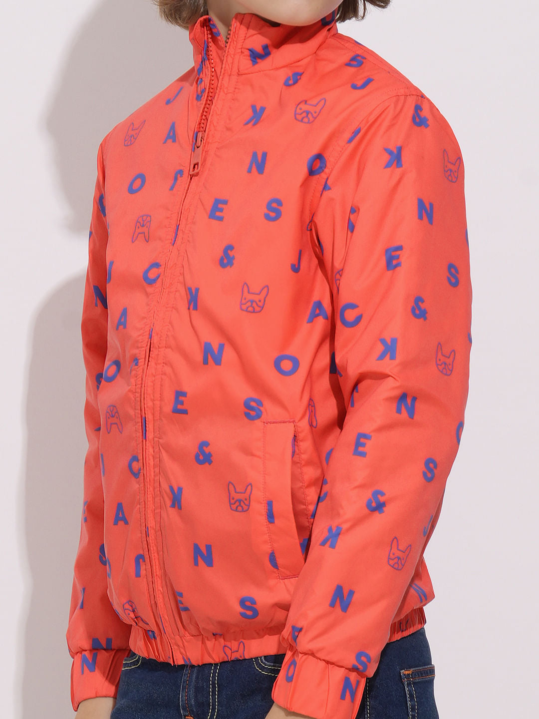 Boys Orange Logo Print Puffer Jacket