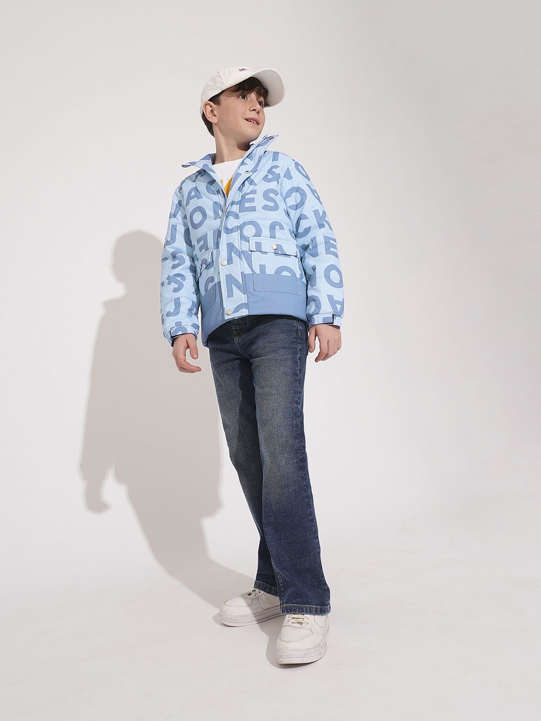 Boys Blue Typographic Print Jacket