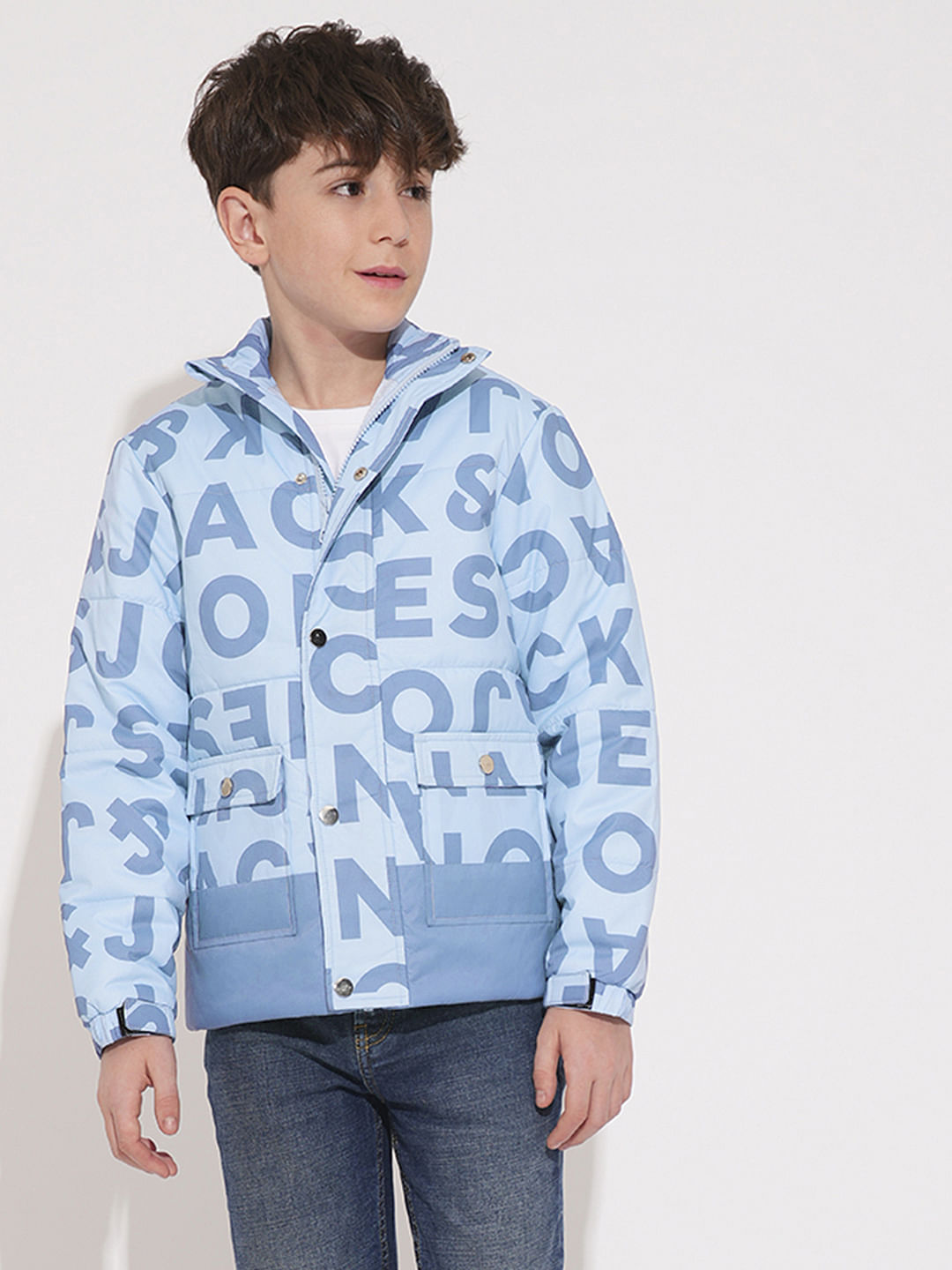 Boys Blue Typographic Print Jacket