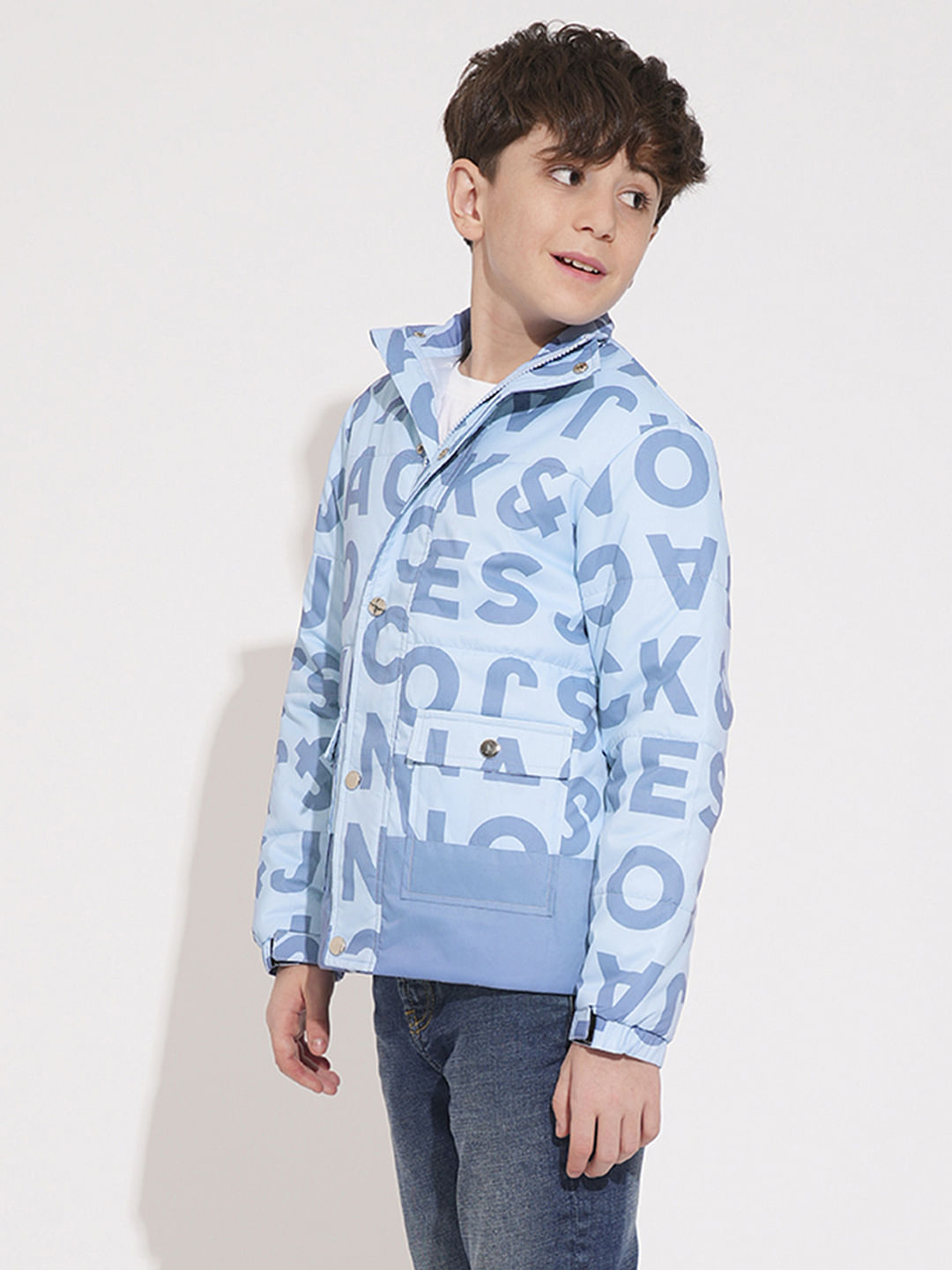 Boys Blue Typographic Print Jacket