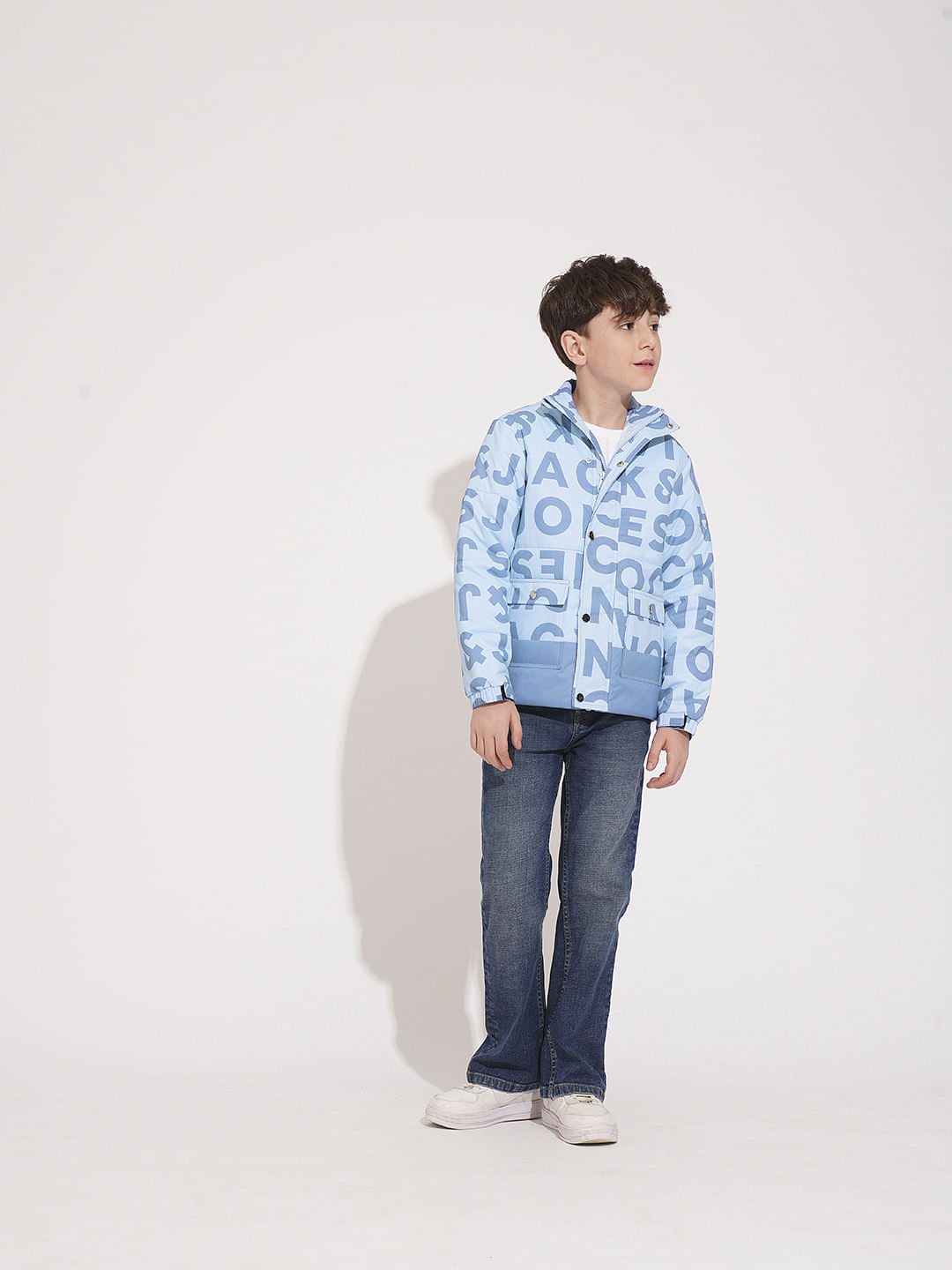 Boys Blue Typographic Print Jacket