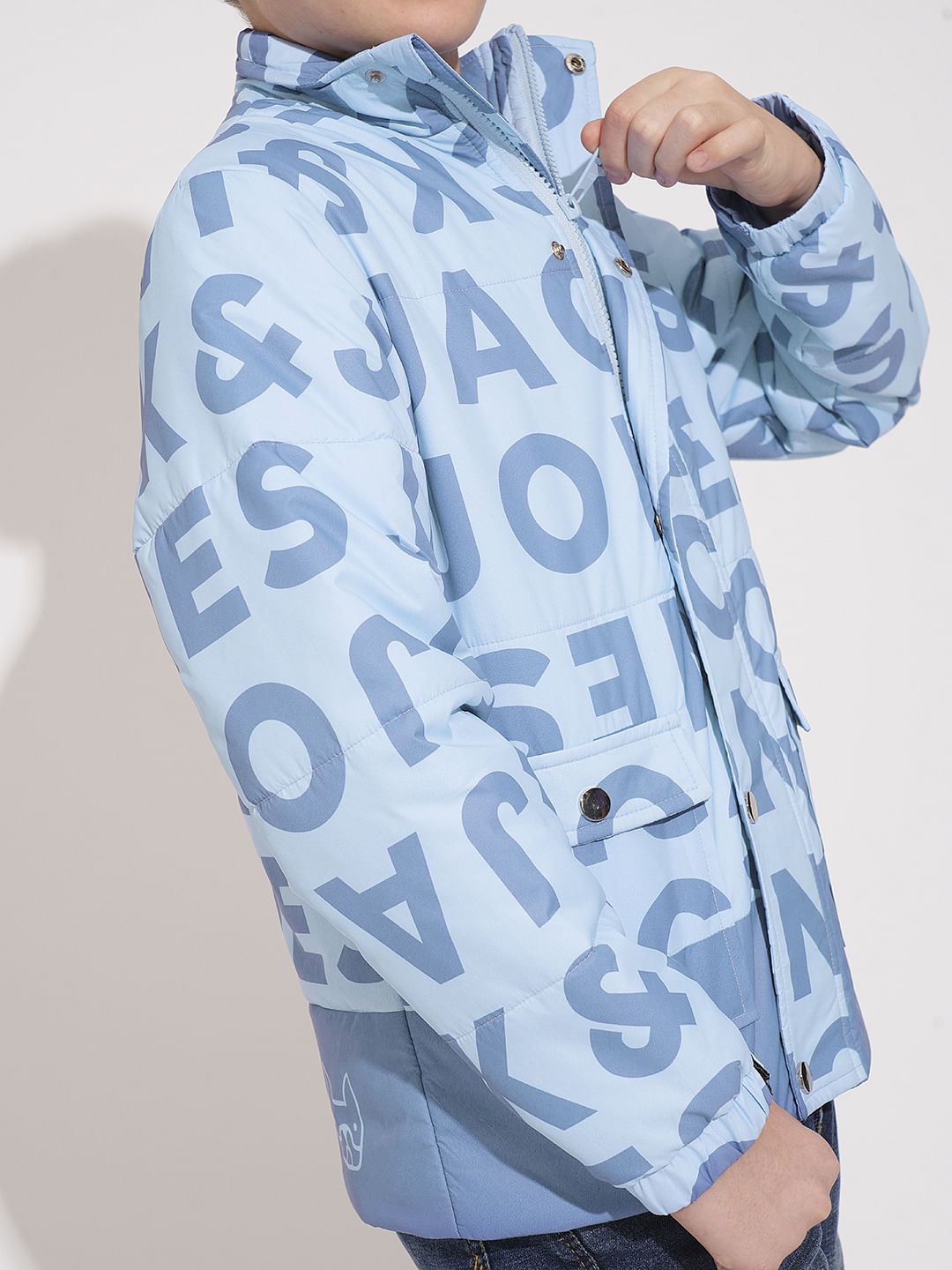 Boys Blue Typographic Print Jacket