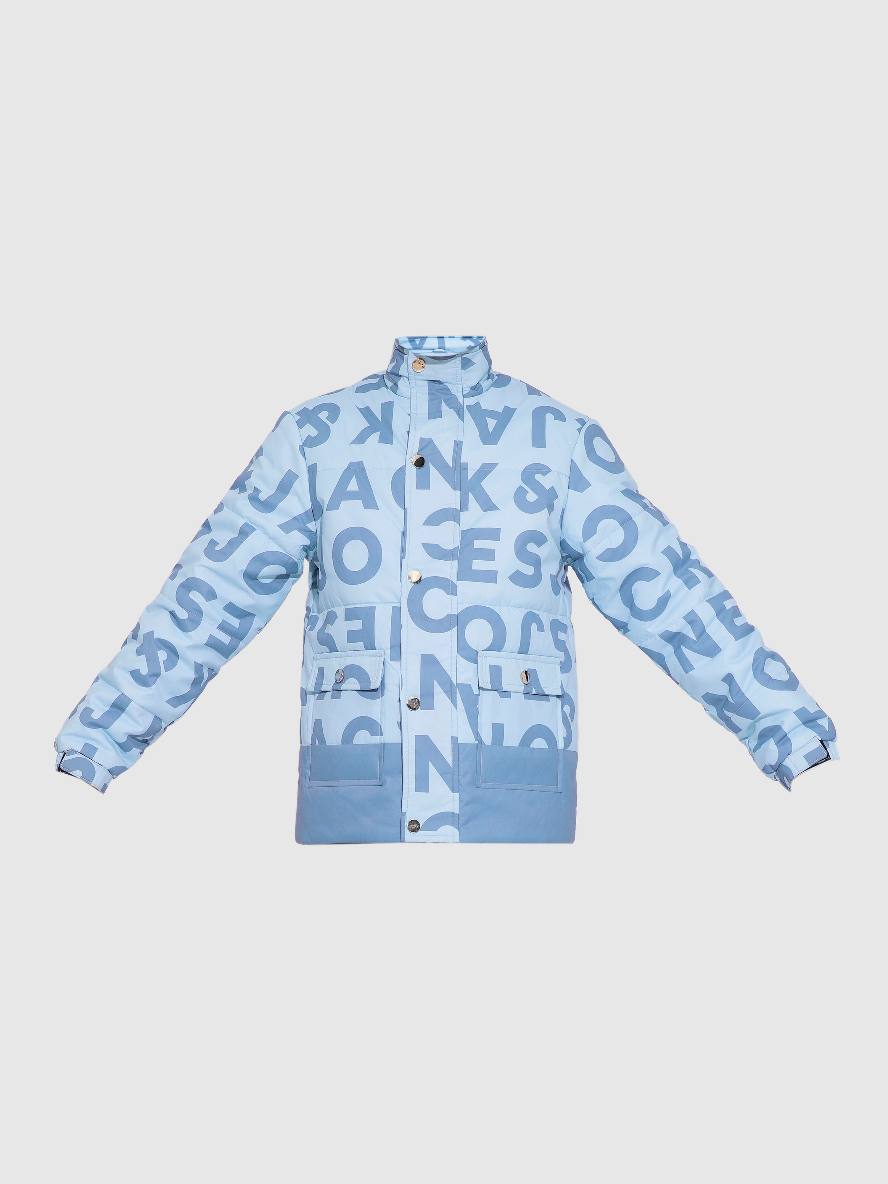 Boys Blue Typographic Print Jacket