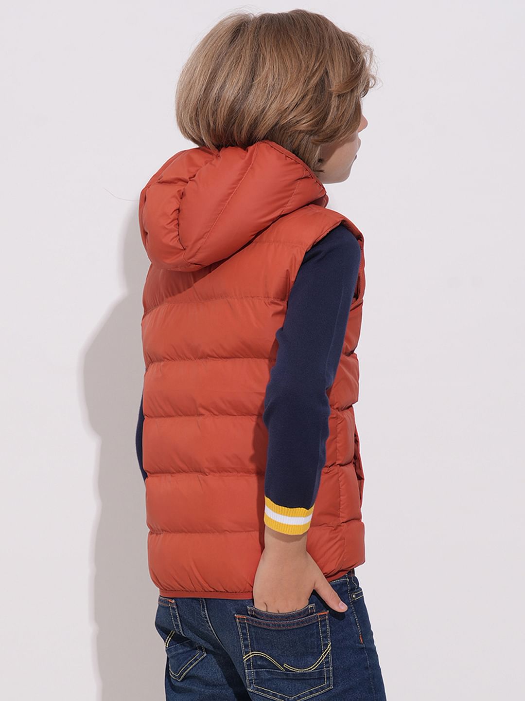 Boys Red Sleeveless Hooded Jacket