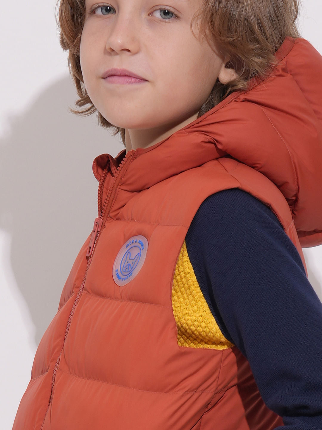 Boys Red Sleeveless Hooded Jacket