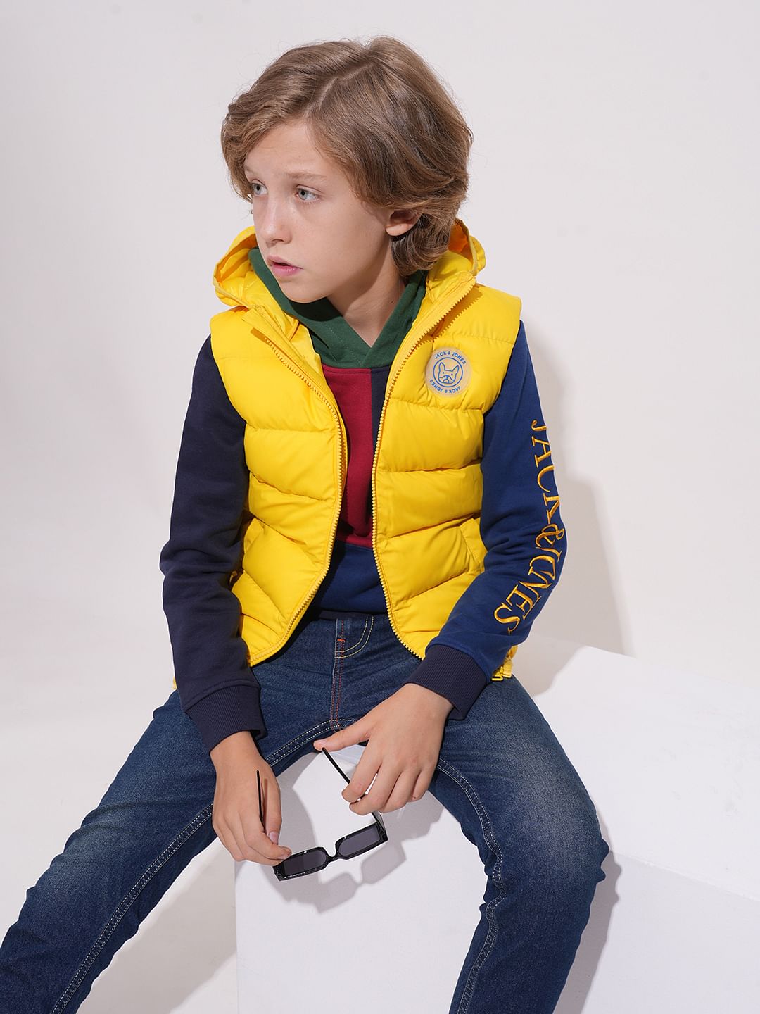 Boys Yellow Sleeveless Hooded Jacket