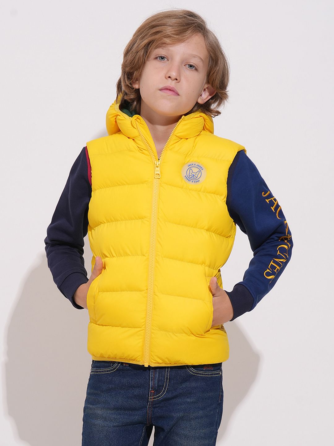 Boys Yellow Sleeveless Hooded Jacket