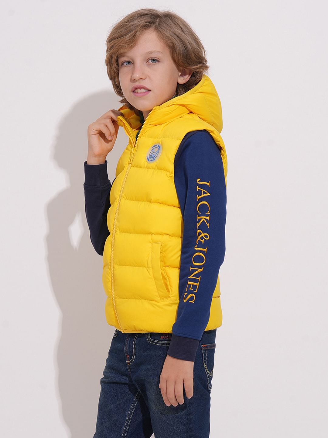 Boys Yellow Sleeveless Hooded Jacket