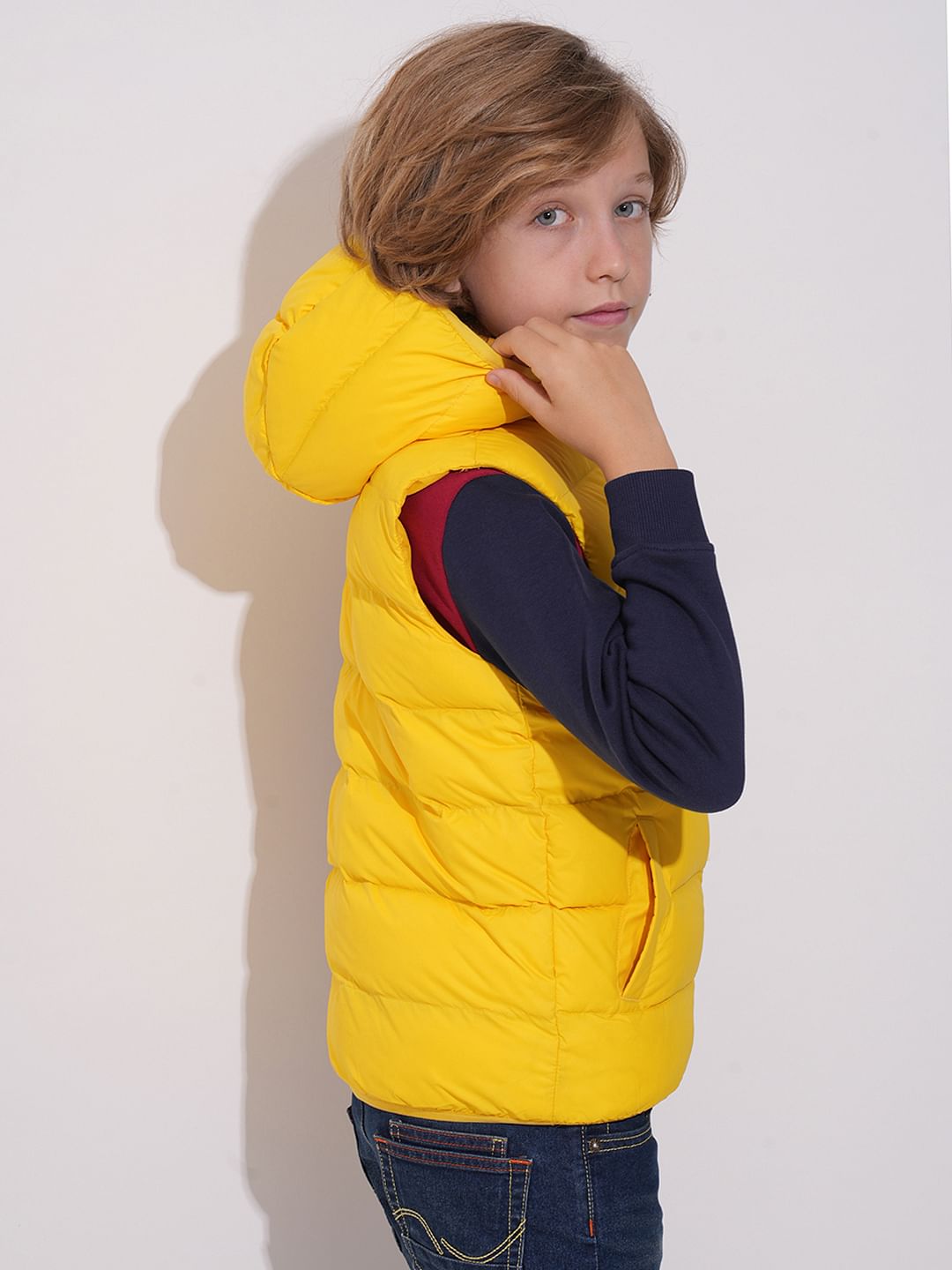 Boys Yellow Sleeveless Hooded Jacket