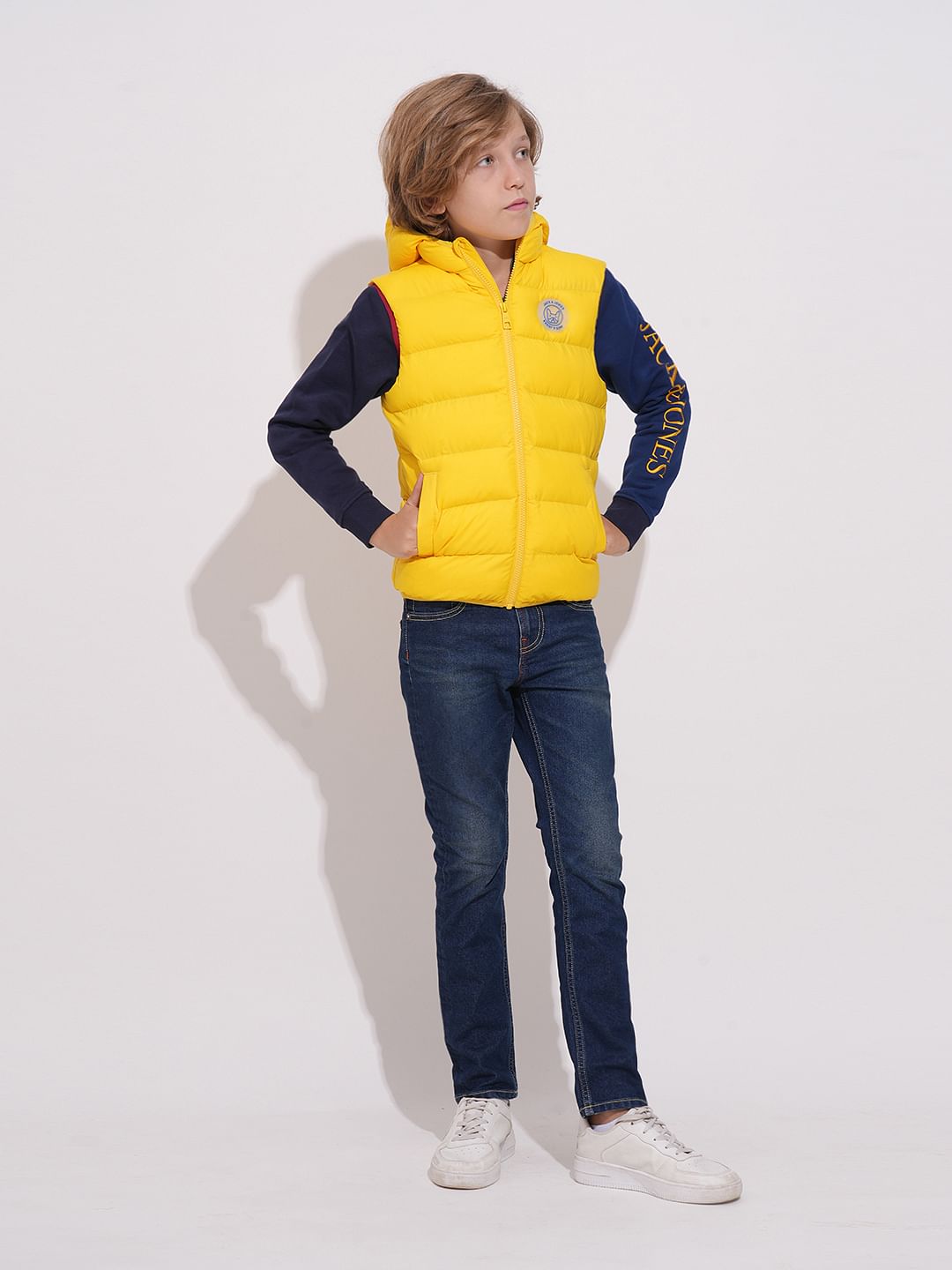 Boys Yellow Sleeveless Hooded Jacket