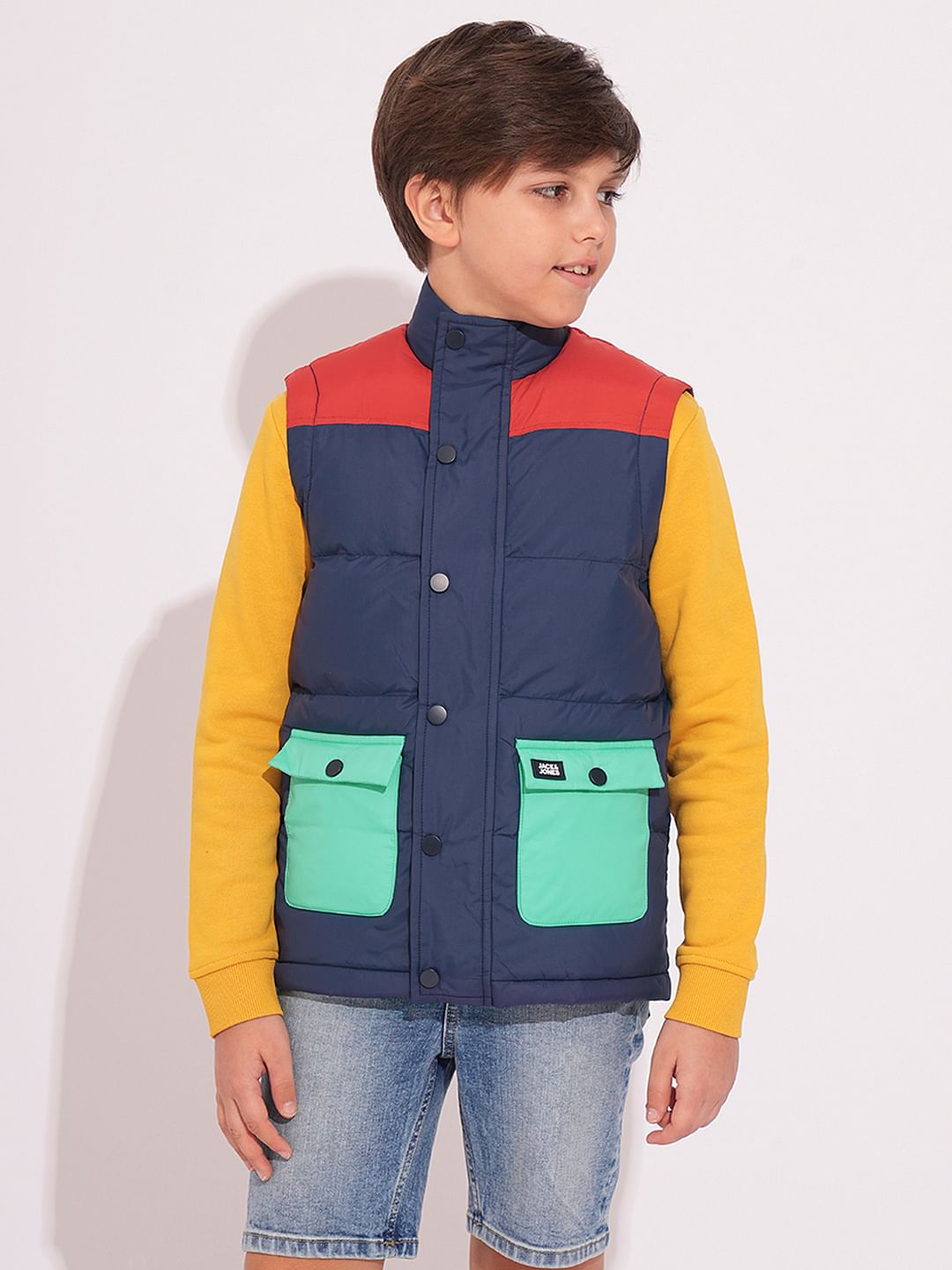 Boys Navy Blue Colourblocked Jacket
