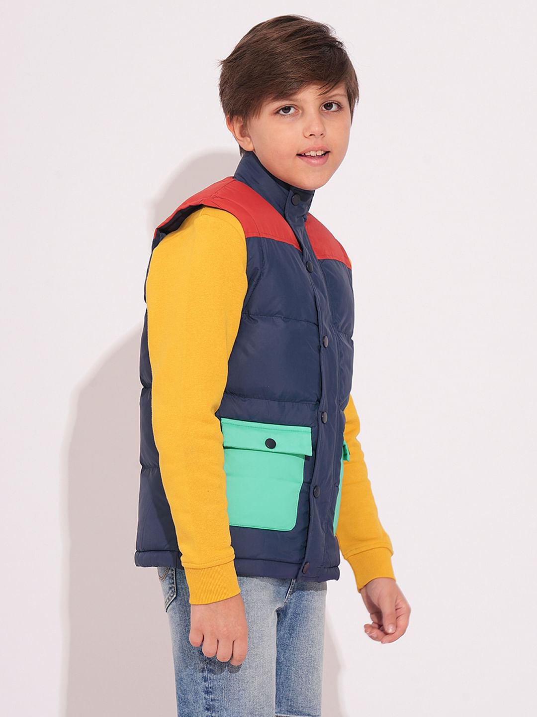 Boys Navy Blue Colourblocked Jacket