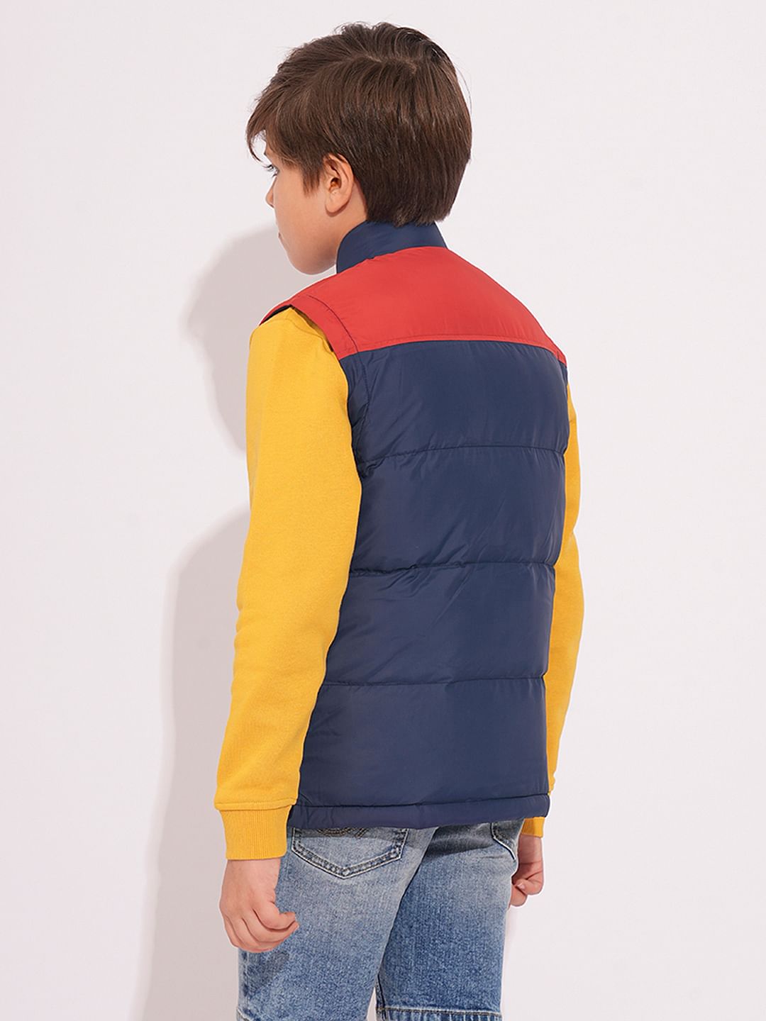 Boys Navy Blue Colourblocked Jacket