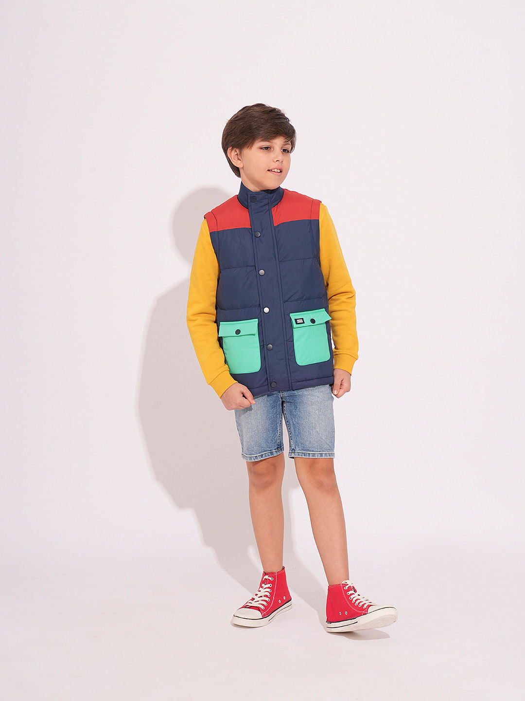 Boys Navy Blue Colourblocked Jacket