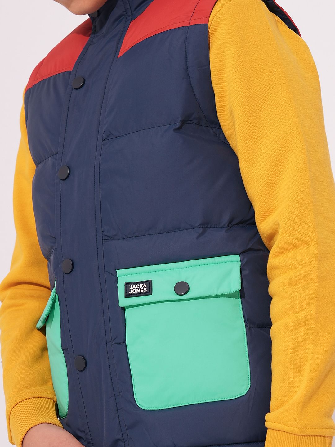 Boys Navy Blue Colourblocked Jacket