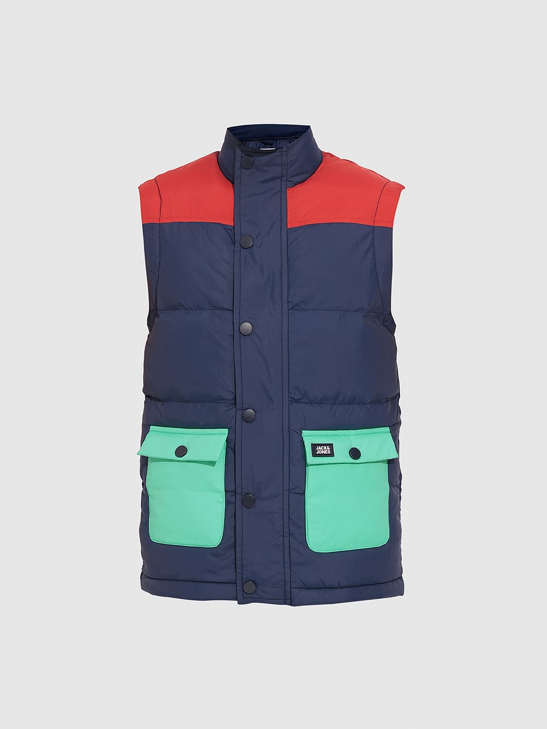 Boys Navy Blue Colourblocked Jacket