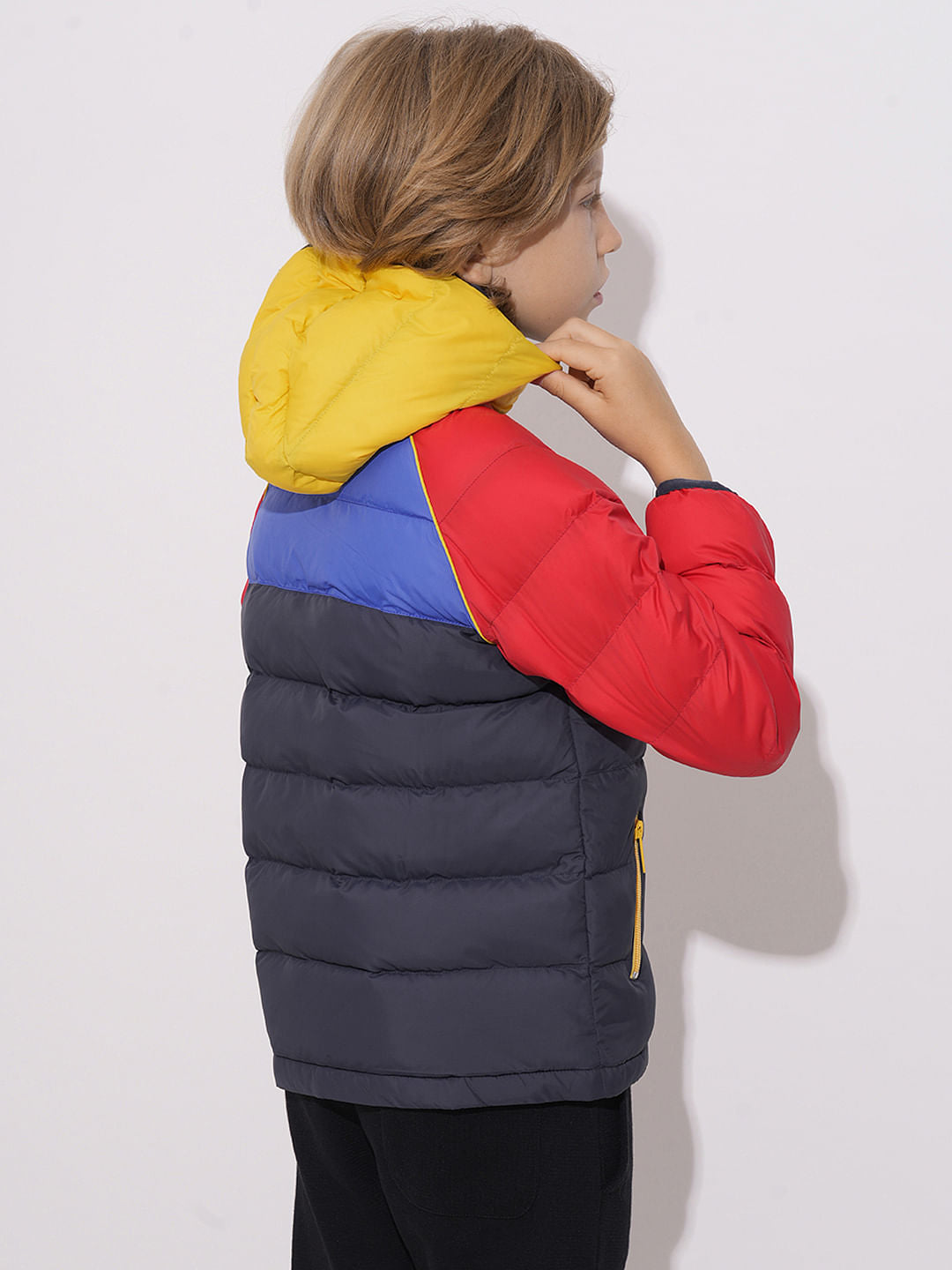 Boys Red Colourblocked Puffer Jacket