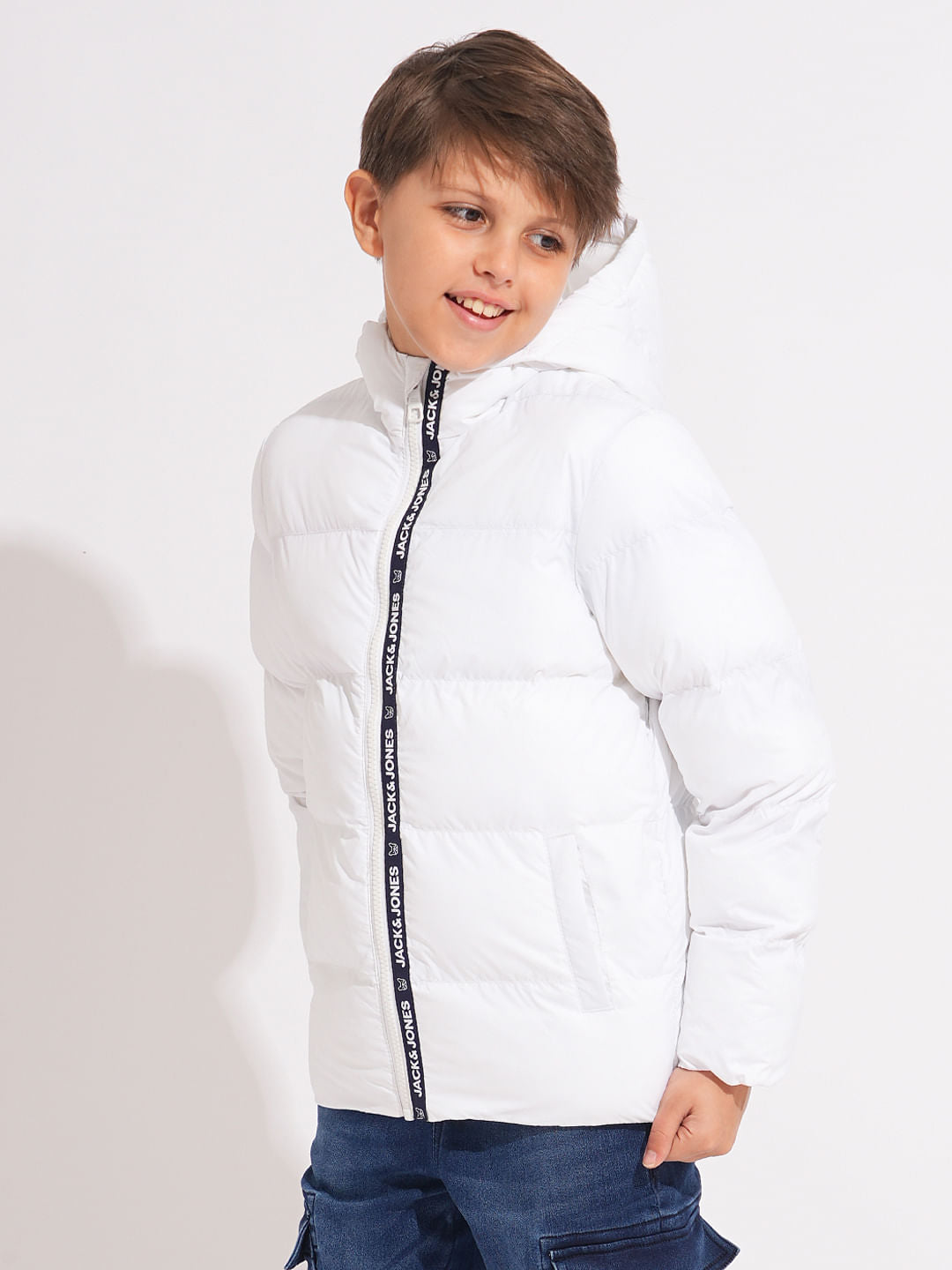 Boys White Hooded Puffer Jacket